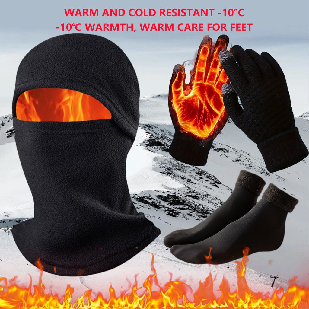 1 Set Winter Essentials Set: Touchscreen-Friendly Gloves, Thick Fleece-Lined Socks & Windproof Balaclava with Ear Protection - 100% Polyester, Warm and Cold Resistant for Outdoor Activities, Winter Clothes