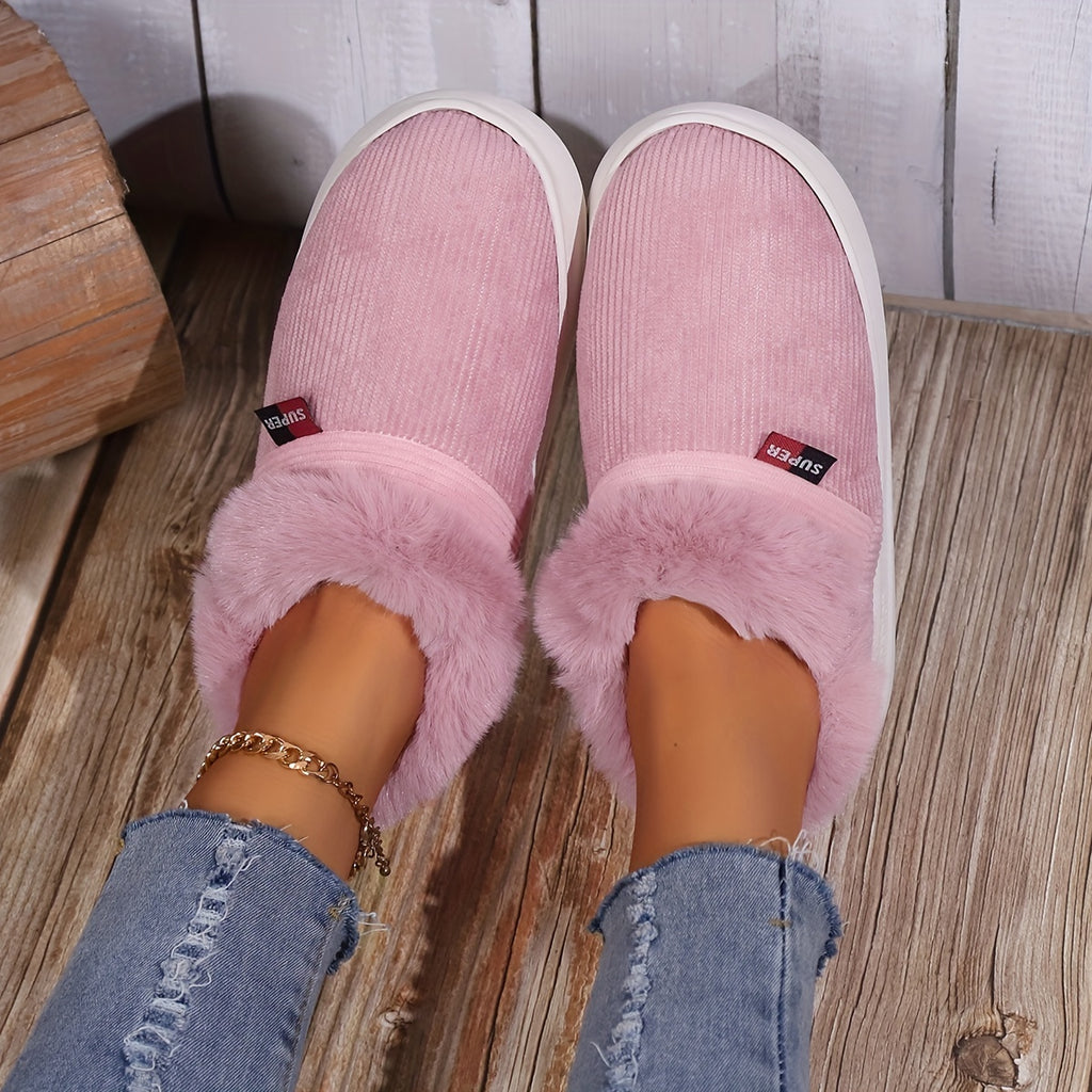 Ultra Soft Cozy Fuzzy House Slippers - Winter Warm Plush Lined Shoes for Men and Women - Cozy Corduroy Slip On Slippers with Fleece Lining for Cold Weather