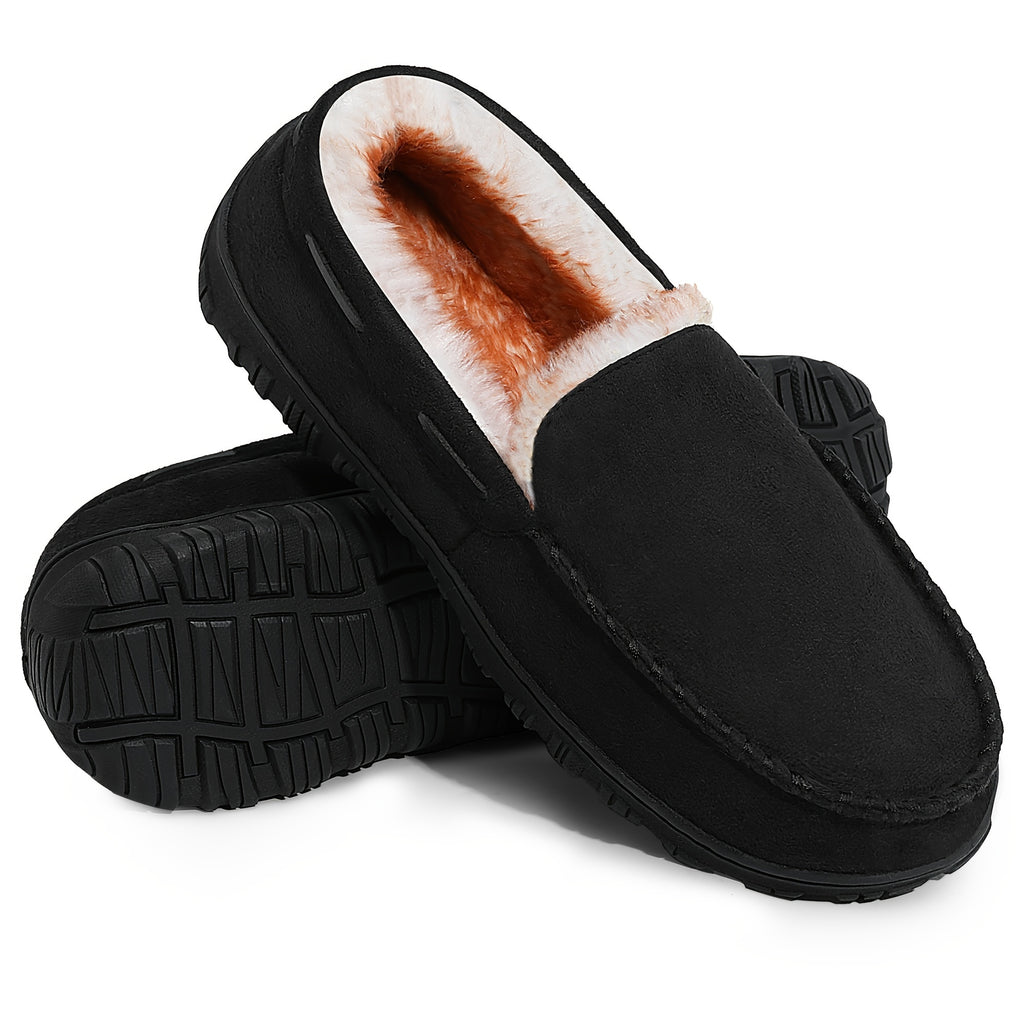 Men's Comfy Fuzzy Lining Moccasin Slippers - Soft, Breathable, Slip-Resistant Indoor Shoes for Business Office, Everyday Wear - Perfect for Cold Winter Days