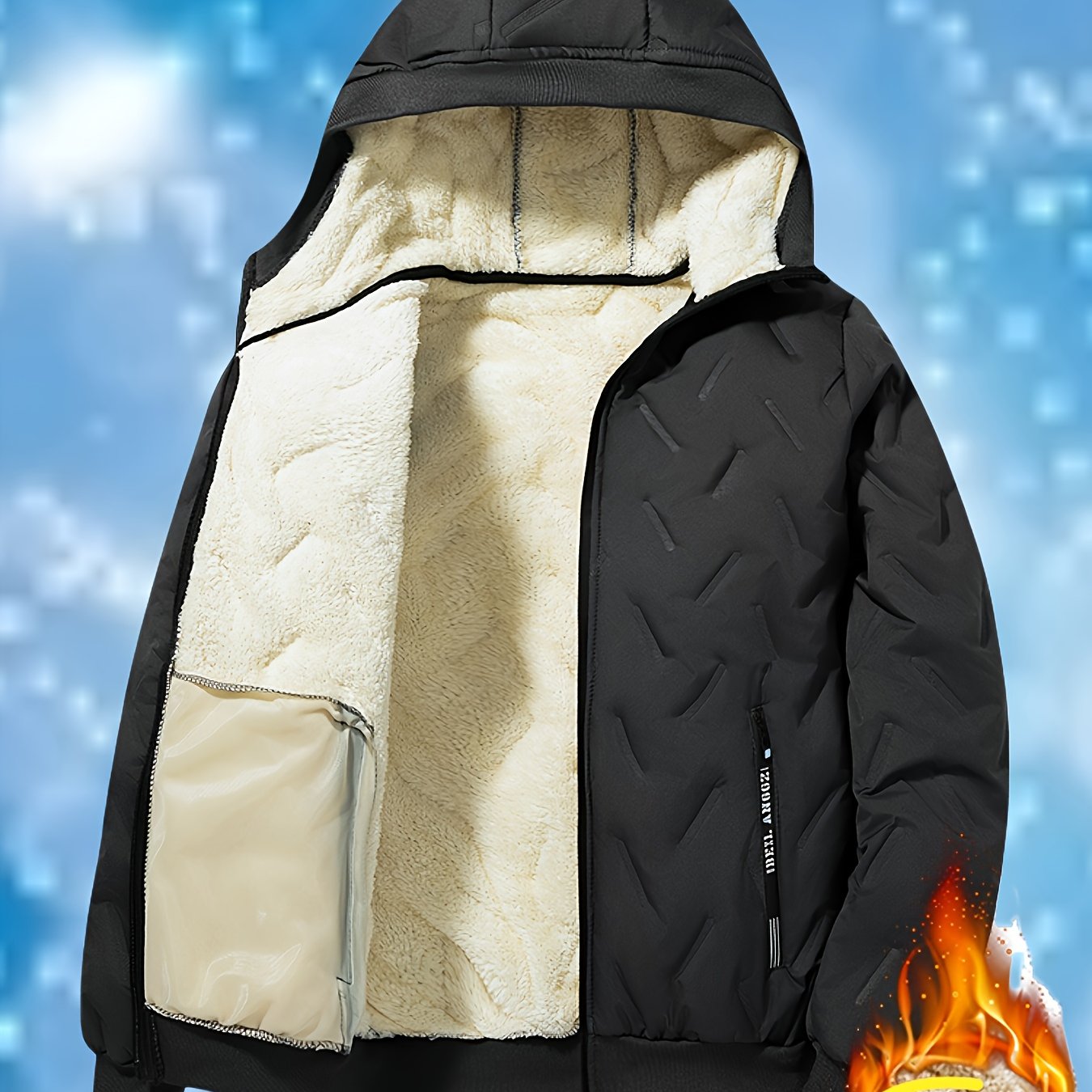 Men'S Lightweight Hooded Fleece Jacket - Warm Windproof Winter Coat with Quilted Diamond Pattern, Full Coverage Lamb'S Lining, Zip-Up Design for Outdoor Sports & Casual Wear, Winter Jacket, Quilted Jacket, Zippered Jacket