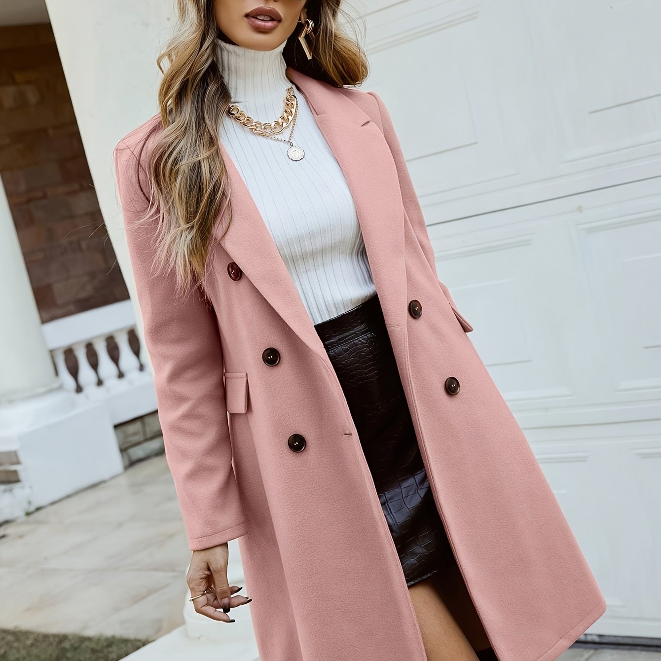 2025 Hot Selling European and American Style Tweed Coat for Women, Mid-Length Spring Autumn Winter New Korean Version Loose Double-Breasted Waist-Cinching Fleece Overcoats