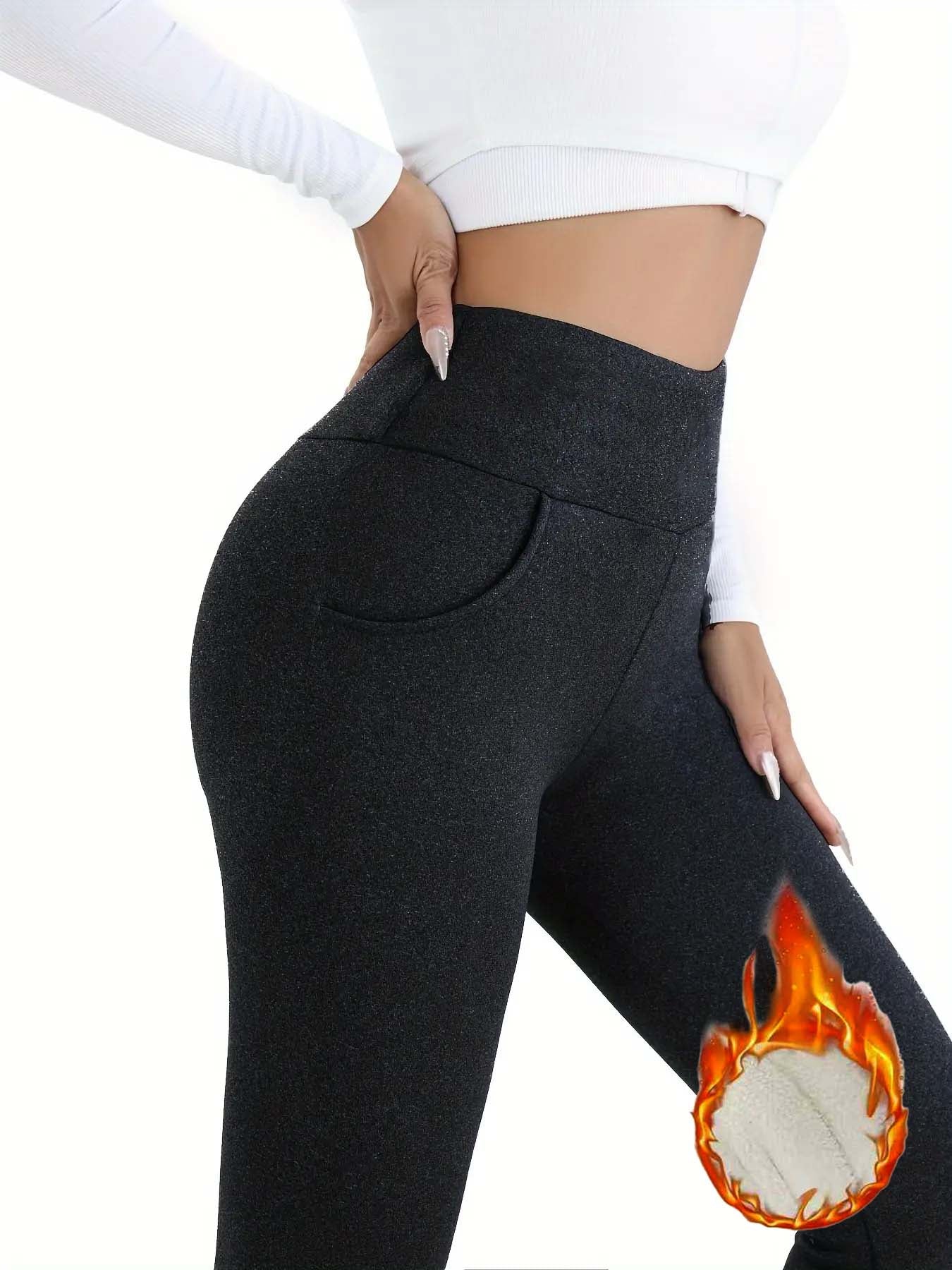 3pcs Women'S High-Waisted Plush-Lined Leggings with Pockets - Soft, Warm, Stretchy & Comfortable for Fitness, Casual Wear, and Outdoor, Solid Color, High Elasticity, Perfect for Fall and Winter, Leggings | Highwaisted Legging